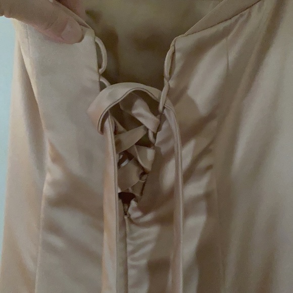 Baige colored beautiful strapless prom dress with cubic zirconias - Picture 2 of 3